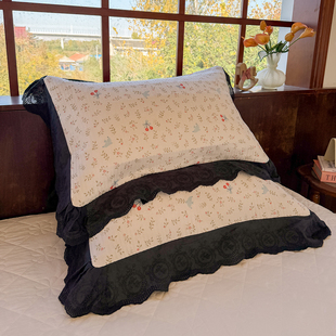 肥子妈2026新款全棉双层纱法式大花边枕套防脏枕套防头油枕套