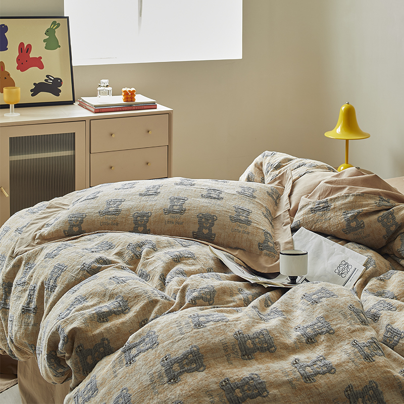 稻草小熊/2024新款全棉纯棉空气提花四件套松弛感被套床品床笠