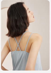 带胸垫免穿文胸一体吊带背心女内搭凉感睡衣细肩带交叉美背家居服