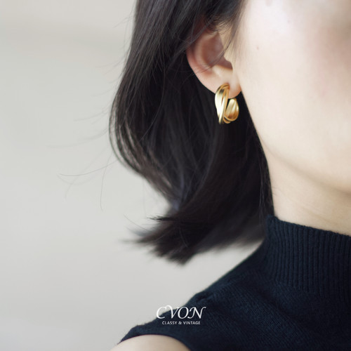 CVON 高级感耳圈耳钉哑金耳饰新款纯银针复古法式气质圈圈耳环女