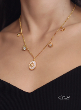 天然贝壳贝母项链八芒星颈链女小众设计感高级轻奢气质百搭锁骨链