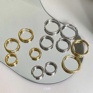 CVON钛合金耳圈小素圈圆圈耳环高级感气质金银百搭圈圈粗耳扣耳饰