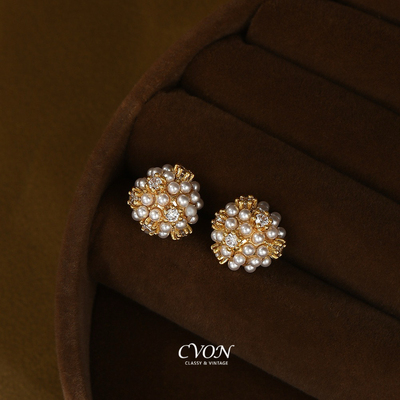 CVON花簇珍珠耳钉高级感轻奢气质精致复古耳环2026年新款甜美耳饰