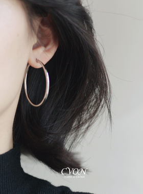 CVON高级感大圈圈耳环耳夹轻奢素圈银色金色圆圈耳扣法式气质耳饰