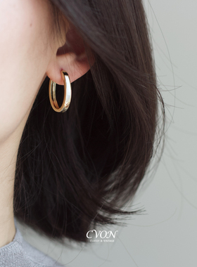 CVON贝母耳圈耳环圈圈女新款高级感轻奢复古法式金色素圈耳扣耳饰
