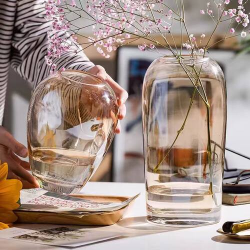 现代简约异形波纹玻璃花瓶餐桌摆件家居软装干花鲜花花艺装饰品