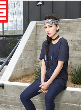 Adidas三叶草女夏圆领大logo明星同款透气潮流百搭短袖T恤 BR9378