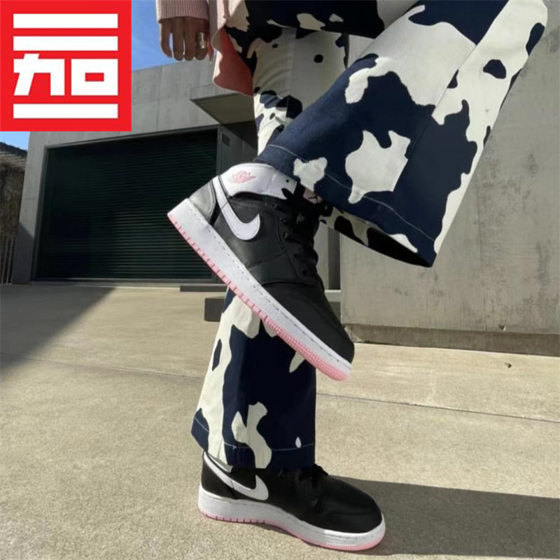 Air Jordan 1 GS AJ1耐克女黑白粉熊猫中帮休闲篮球鞋 555112-061