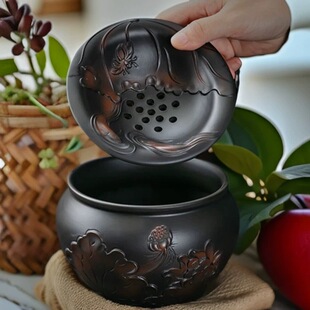 紫陶茶渣缸水盂茶洗茶渣分离废水缸茶桌家用大号水缸茶渣过滤茶缸