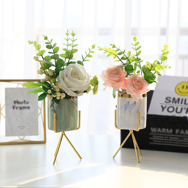 Northern Europe fashion Marbling Iron frame ceramics vase Flower art suit a living room Table Decorations Decorationin the Home accessories , Vase/Flower/Artificial flowers/Imitation jewelry , Flower Set category - from Buy2taobao.com to provide professional Taobao agent buy service