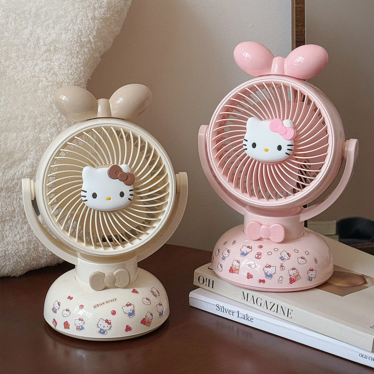可爱kitty小风扇学生卡通上课宿舍可悬挂办公台式桌面usb充电风扇