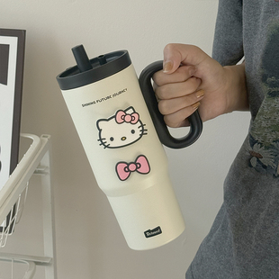 hellokitty吸管杯可爱高颜值学生便携大容量咖啡冰霸杯不锈钢水杯