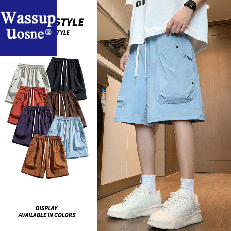 Wassup Uosne军绿色工装短裤男款夏季美式复古百搭抽绳五分裤休男