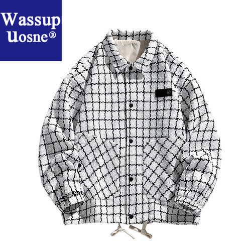 Wassup Uosne潮流时尚百搭春季休闲宽松格子夹克ma1美式男款工装