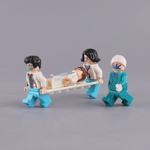 小颗粒人偶积木医生护士小人模型拼接人偶摆件担架玩具救护车礼物