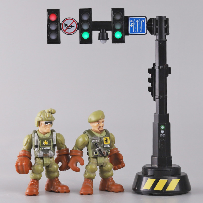 折叠红绿灯模型声光亮13灯儿童仿真交通信号灯男孩道路场景摆件