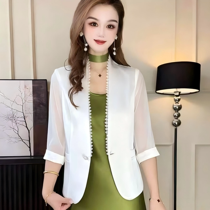 小西装外套女春夏时尚香云纱外搭开衫妈妈洋气短款缎面上衣防晒服