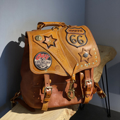 手工重磅机车植鞣牛皮双肩包男款 真皮背包复古大包休闲旅行包潮包