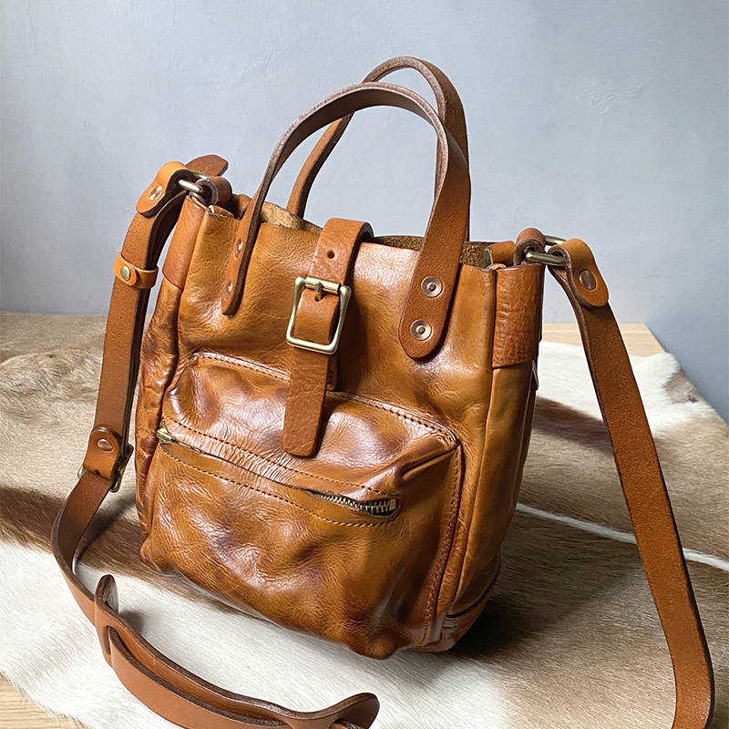 手提单肩斜挎包文艺牛皮托特包