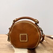 植鞣牛皮洗水做旧女包个性 圆饼包软皮包女真皮斜挎小包纯皮单肩包