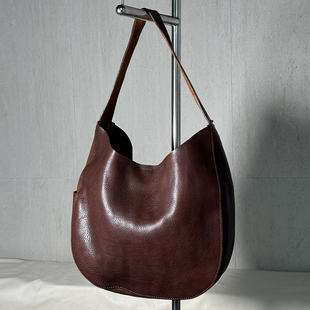 氛围感 复古厚皮植鞣牛皮女包简约真皮包单肩包女托特包腋下大包