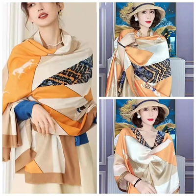 春夏新款丽锦缎防嗮披肩丝巾围巾