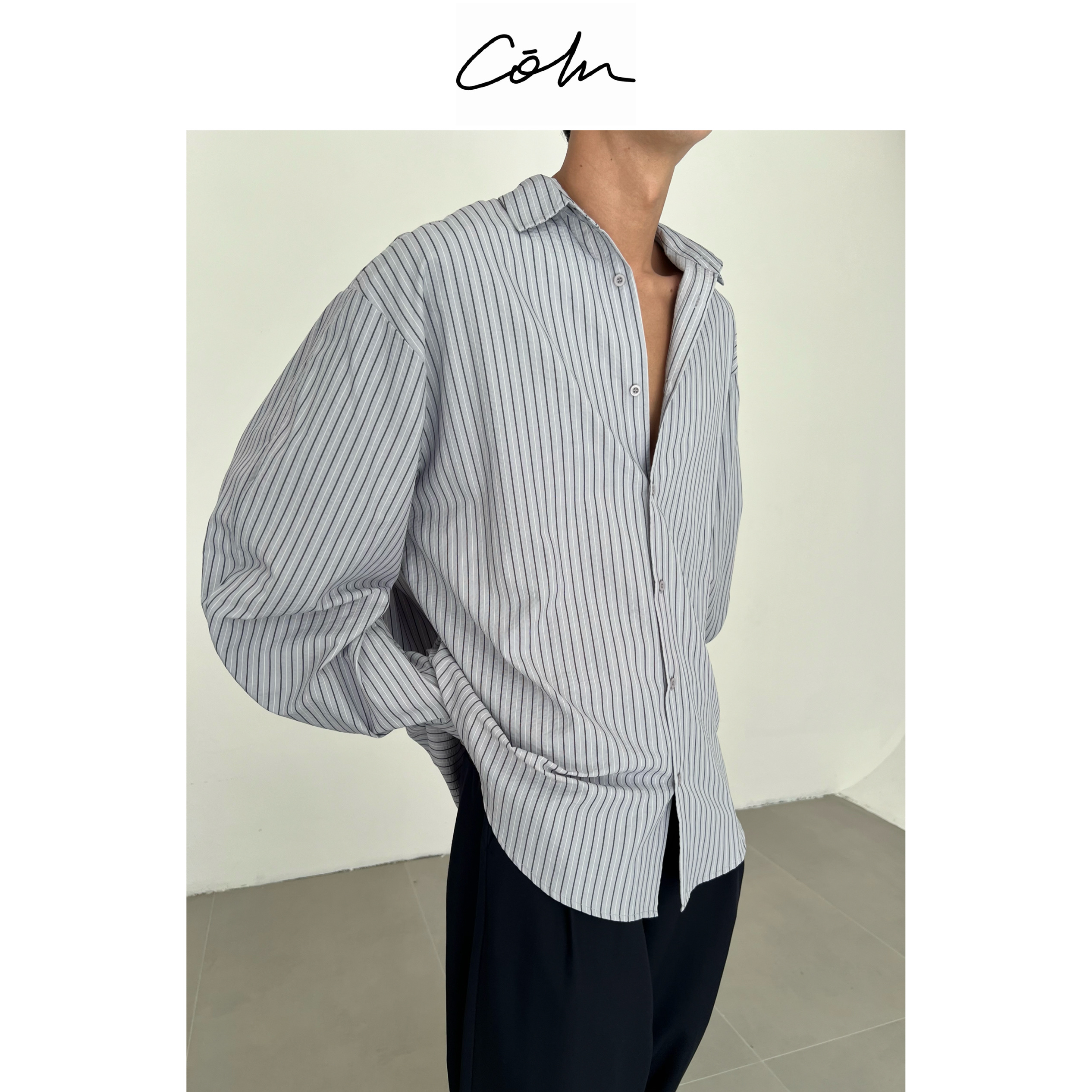 COLN极简风条纹尖领长袖衬衫