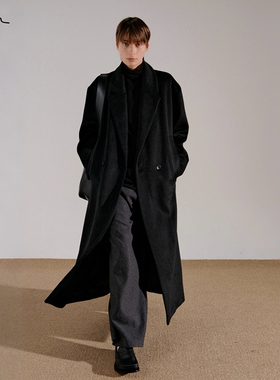 COLN应该相信穿双排单粒扣羊毛长款大衣在人群中一眼被看到的特效