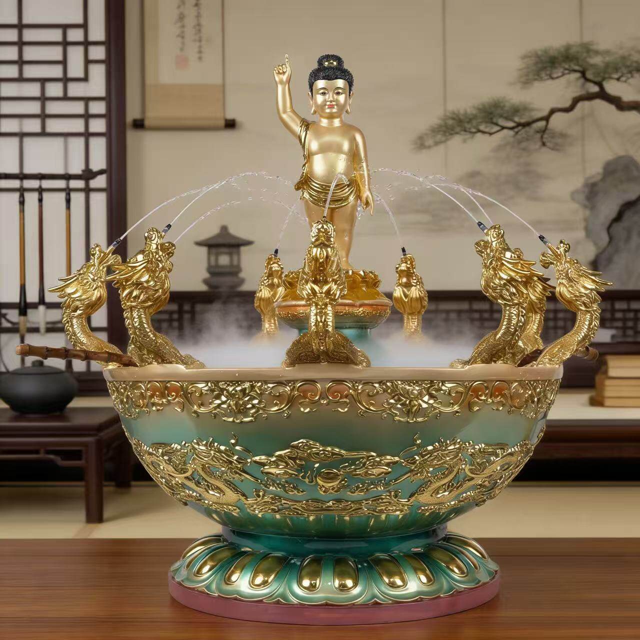 大号九龙喷水沐浴盆太子像浴佛节用品释迦牟尼自动循环灌浴浴佛盆