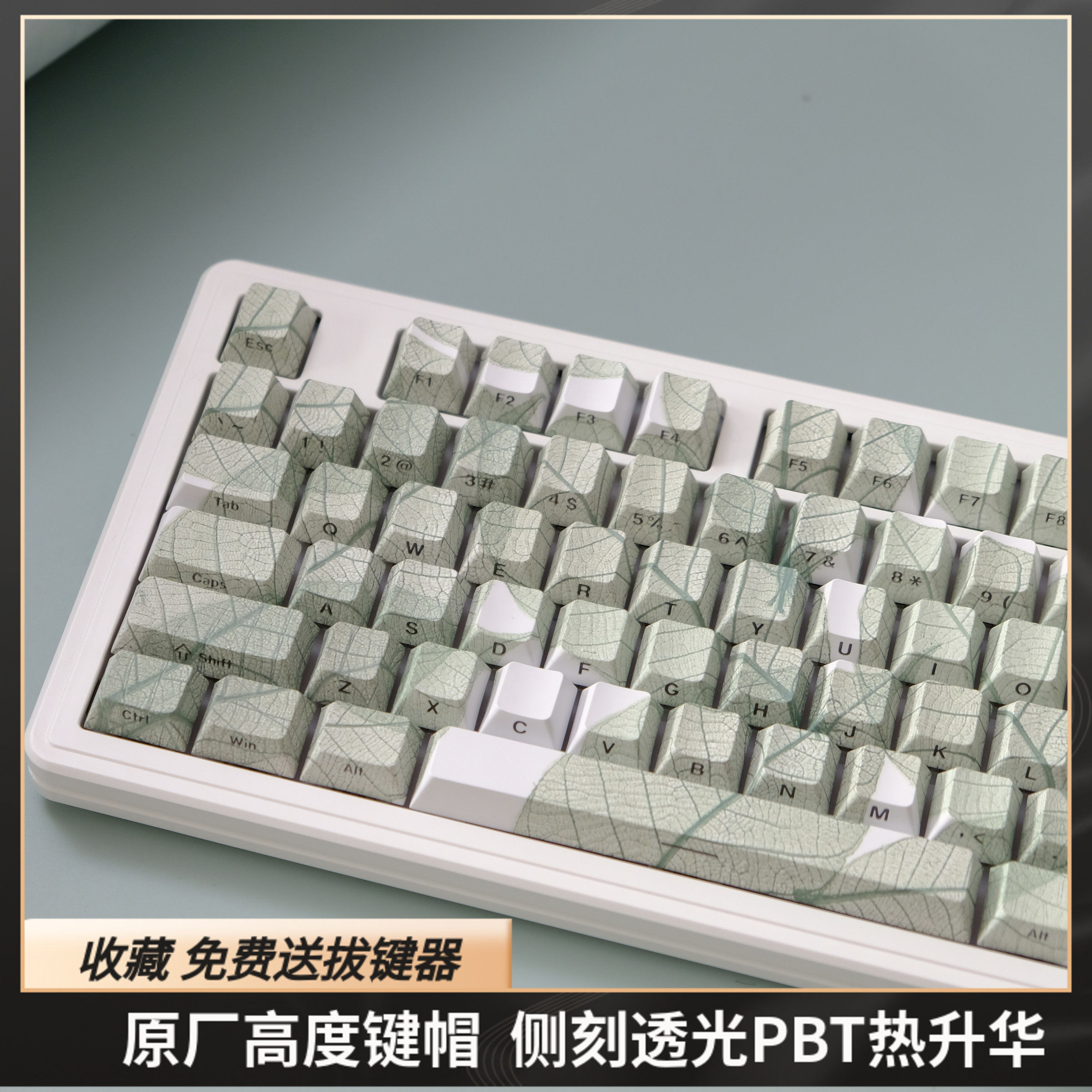 叶子键帽侧刻透光原厂高度绿色PBT五面热升华 61 68 75 87 98 108