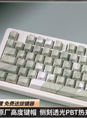 叶子键帽侧刻透光原厂高度绿色PBT五面热升华 61 68 75 87 98 108