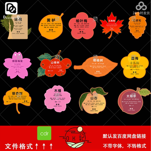 创意水果造型花朵造型叶子造型植物标签名牌说明书手举牌设计素材
