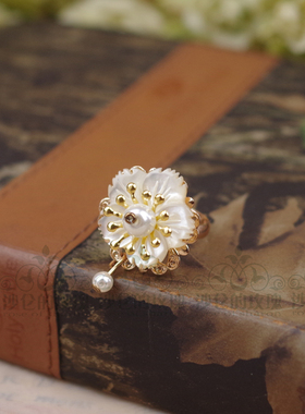 暗香珍珠花朵百搭开口戒指原创