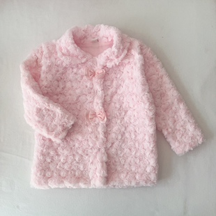 90外贸女宝宝春秋玫瑰绒外套小童公主可爱翻领外出上衣非全棉