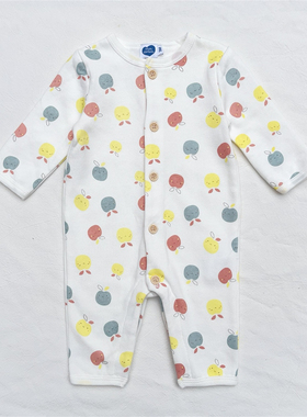 6M/法单mots新生婴儿秋冬拉绒连体衣男女宝宝INS满月百日长爬服