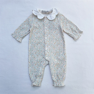 3-24M/法boutchou新生婴儿满月百日公主碎花连体衣女宝宝翻领爬服