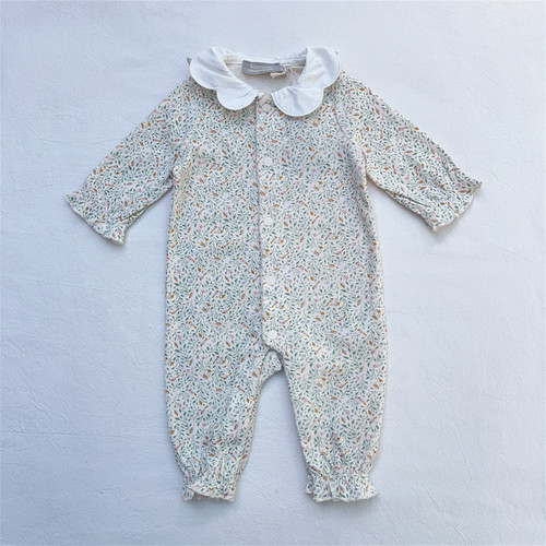 3-24M/法boutchou新生婴儿满月百日公主碎花连体衣女宝宝翻领爬服