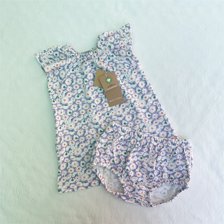 3-18M法单bout新生婴儿夏薄款飞袖裙式T恤PP裤女宝宝公主碎花套装