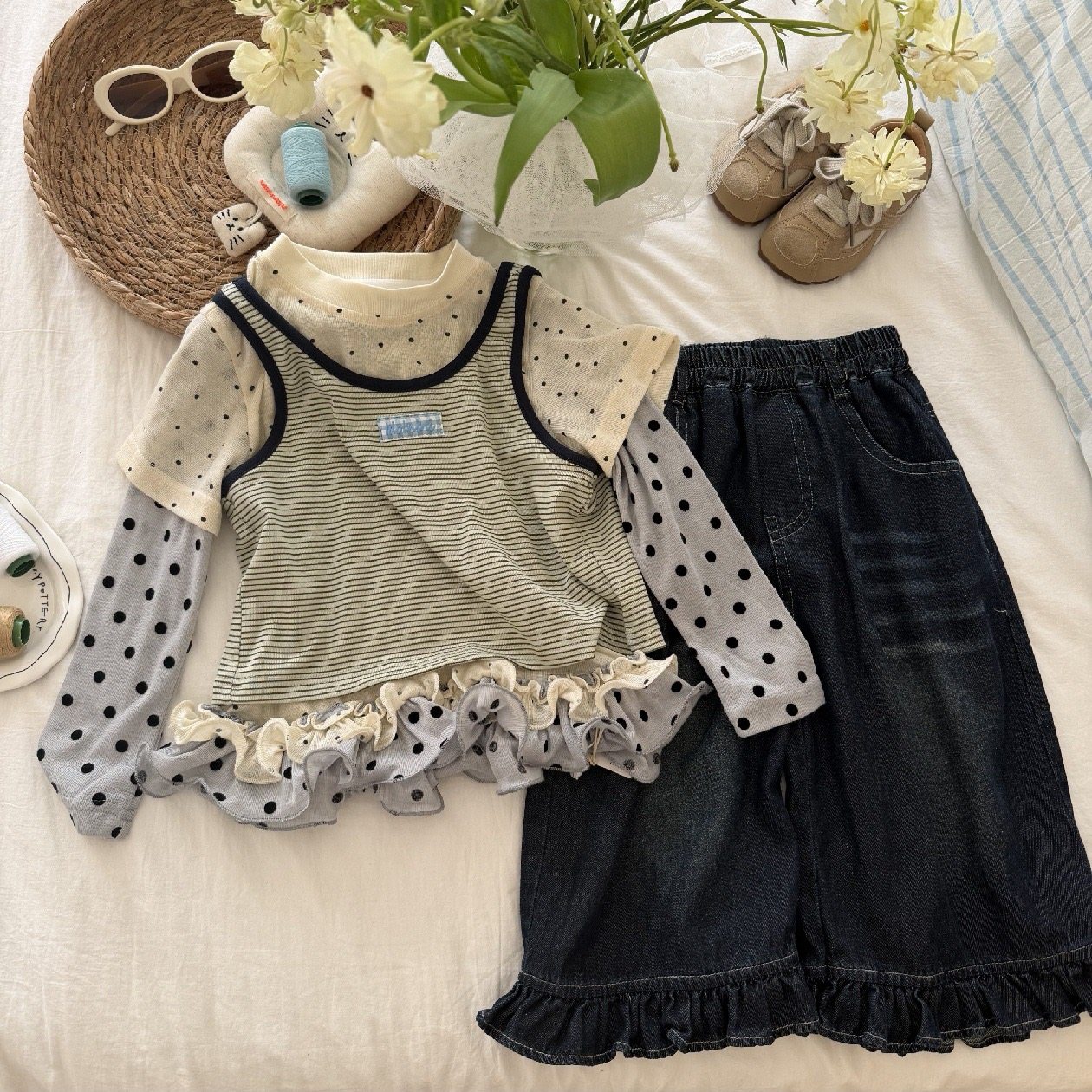 韩国时髦女童两件套上衣娃娃衫牛仔裤阔腿裤套装儿童休闲T恤春款,童装/婴儿装/亲子装,T恤,淘宝优惠券,粉丝福利购,淘宝优惠卷