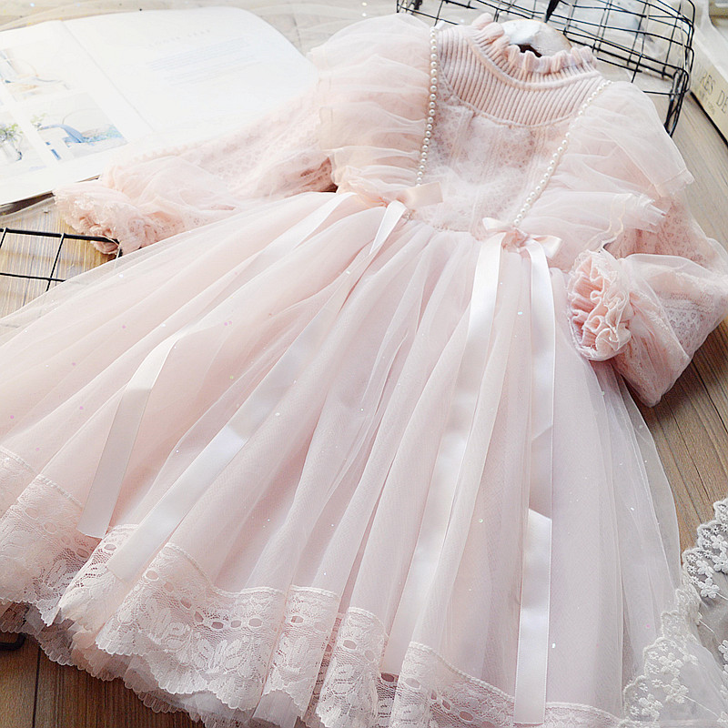 仙美女童公主裙蝴蝶结蕾丝裙甜美