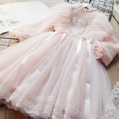 甜美女童蝴蝶结加厚公主裙儿童韩版 毛衣裙蕾丝裙2025秋款 连衣裙子