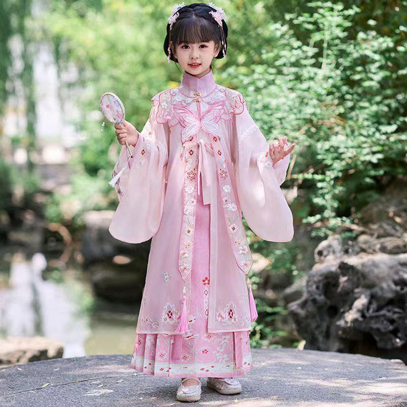 簪花儿童摄影服装明制马面裙汉服女童影楼写真拍照艺术照服装道具