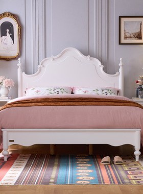 和年美家 美式乡村实木儿童床白色女孩床法式复古公主1.2米单人床