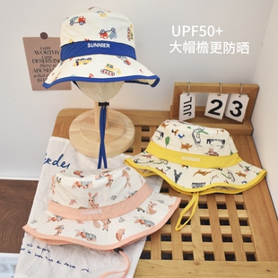 满印汽车兔子儿童渔夫帽子春夏季薄款婴幼儿宝宝男女童防晒遮阳帽