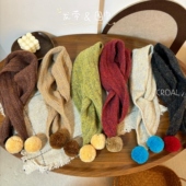 多功能围巾发带秋冬儿童纯色针织围巾男女童宝宝防风围脖冬亲子款