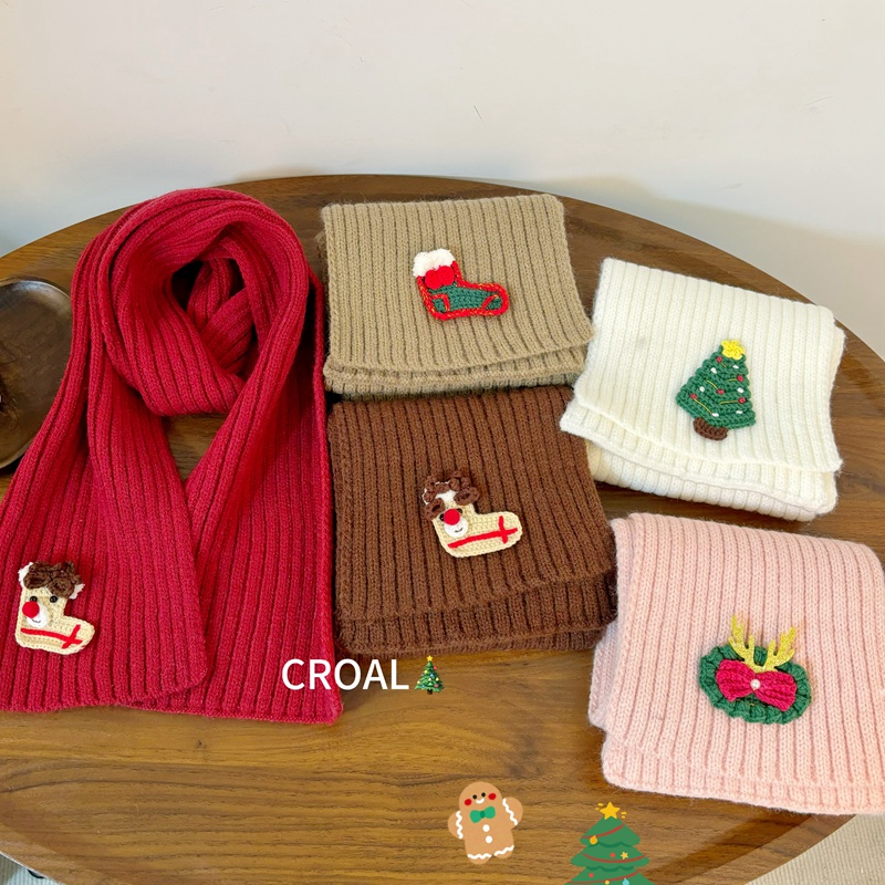 CROAL新年儿童围巾秋冬宝宝围脖圣诞女童男童针织围巾保暖冬季
