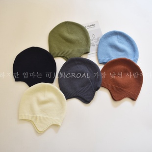 ins韩国婴幼儿童秋冬护耳毛线帽男女童宝宝针织纯色保暖帽子