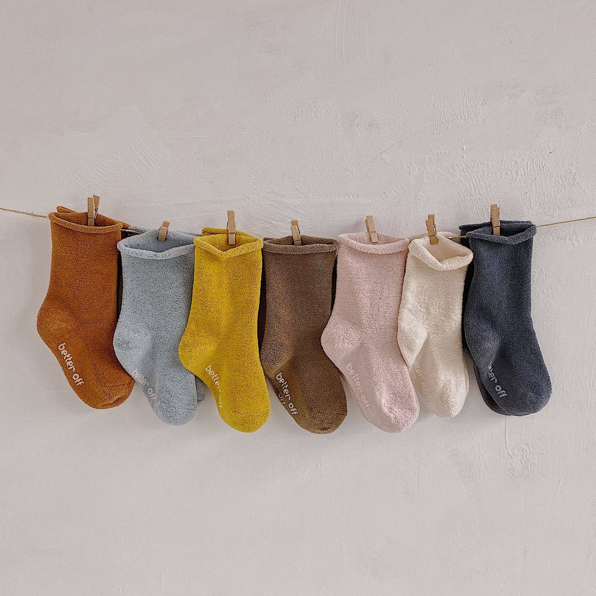 韩国纯色儿童脚底保暖加厚睡眠袜