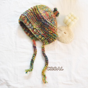 CROAL 儿童彩虹帽子秋冬毛线帽可爱超萌女童护耳帽儿童针织帽