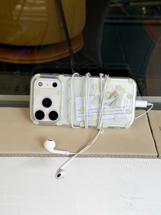 奶油怪兽原创ins简约绿色波点韩系透明全包手机壳iPhone17pro